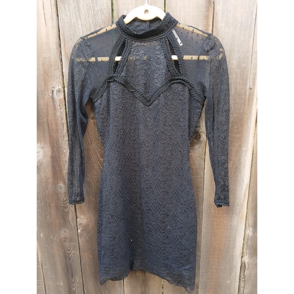 Free People Karlton Lace Cut Out Bodycon Sexy Goth Dark Dress Black‎ S - Picture 7 of 9